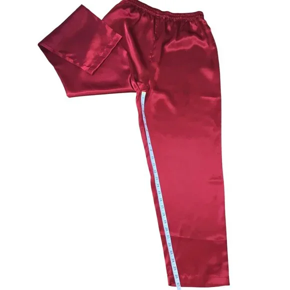 VTG Lingerie Cacique Red Satin Women 2 Pajama Set Mandarin Collar Frog Closure M - Picture 9 of 13